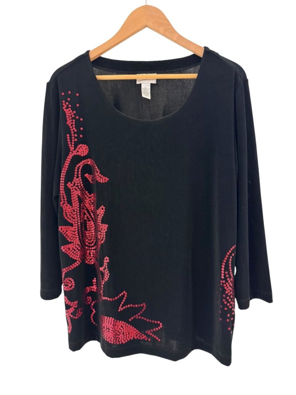 Chico's Size 3 = XL/16 Travelers Black Bombay Sequin Embellished Top Shirt Tunic